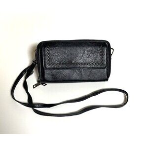 Sam & Hadley Womens Leather Crossed Body Purse Black Wallet Detachable Strap